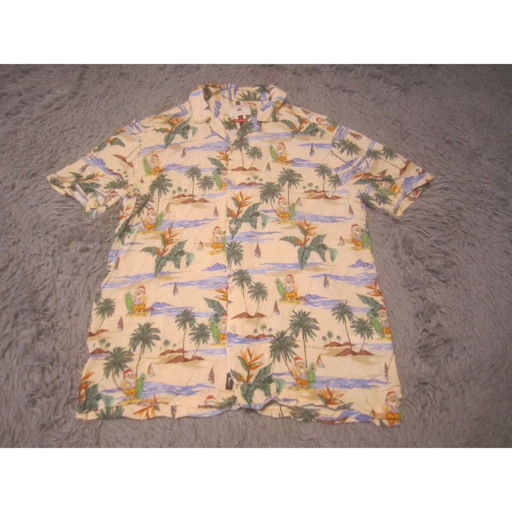 Ricky Singh Shirt Mens Large Yellow Viscose Button Down Short Sleeve Palm Trees